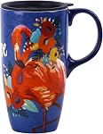 17oz Mug de voyage en céramique avec couvercle, Boho tasse à café florale avec poignée, micro-ondes & Lave-vaisselle, Grande coupe de voyage en céramique, Boîte cadeau incluse