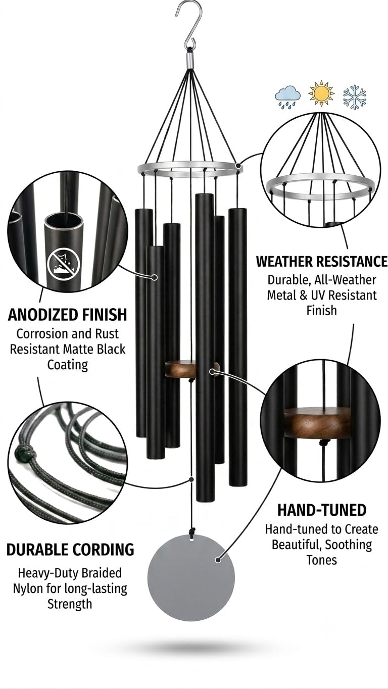 Nature's Melody Aluminum Wind Chime - Silver Black -5