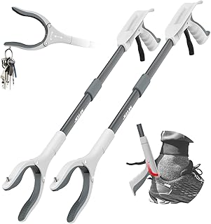 Jellas 32" Grabber Reacher Tool 2-Pack, Shoehorn Design Grabber, Grab It Reaching Tool for Elderly, Trash Picker, Foldable and 360° Rotating Jaw with Magnetic Tip, Grey