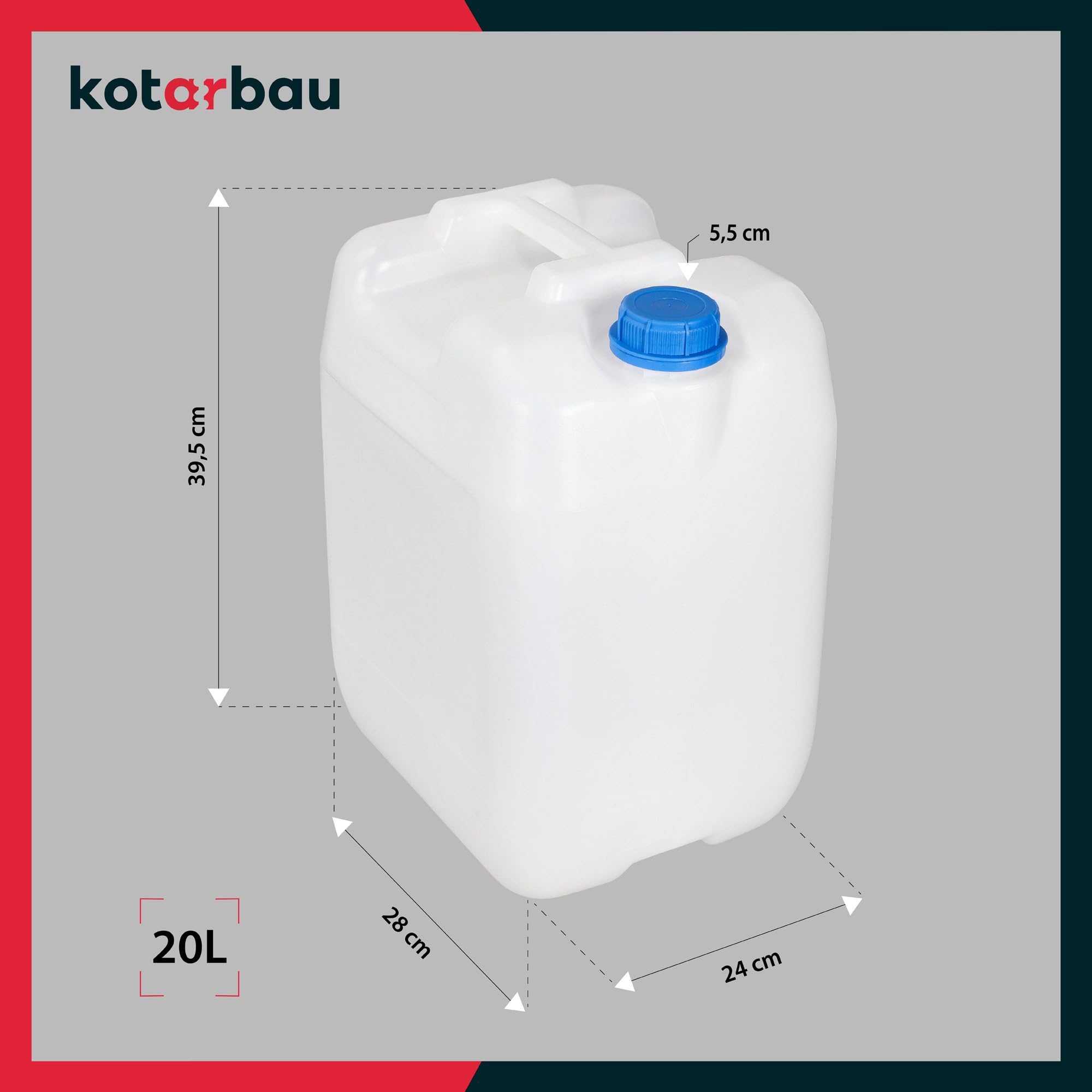 KOTARBAU® Wasserkanister 20L ohne Hahn Kunststoff Kanister für Wasser Kanister lebensmittelecht PE Trinkwasserbehälter mit Schraubverschluss Trinkwasser Kanister Wasserbehälter