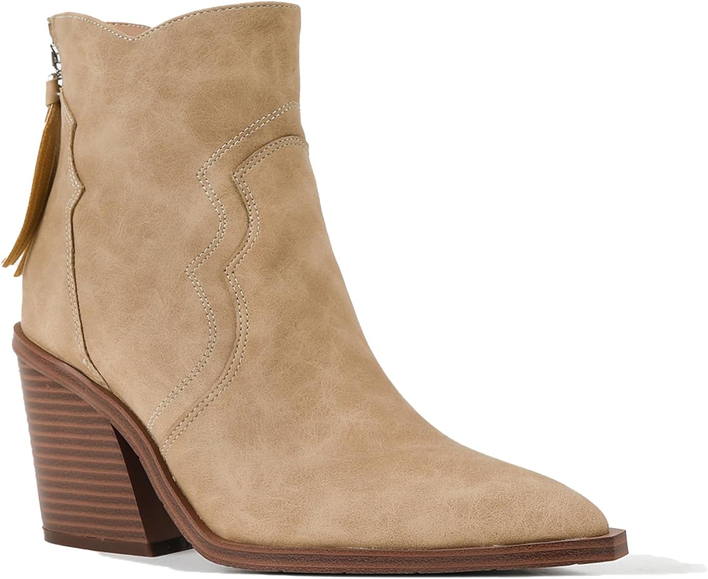 Women'S Leather Pointed Toe Chunky Heel Dress Ankle Boots With Rear Zipper Vintage Solid Color Elastic Chunky Block Stacked Anti-Slip Business Ankle Boots Autumn Work Formal Boots