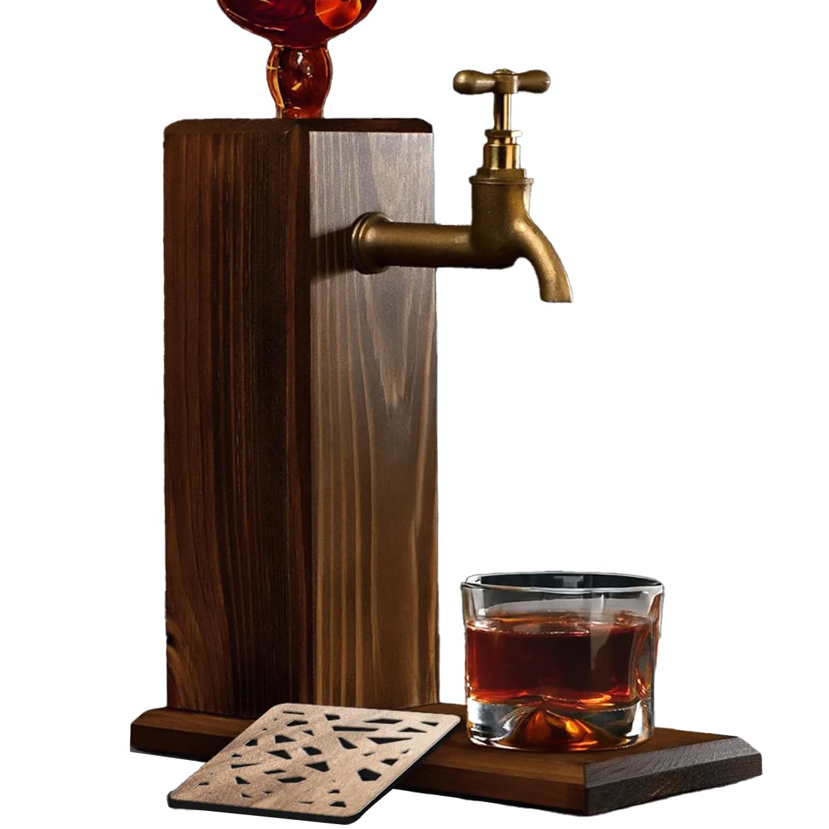 Bk Gift Ahşap Gövdeli Retro Musluklu İçecek Dağıtıcı | Bar Aksesuarı | Erkeklere Hediye | Babaya Hediye