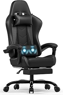 Devoko Ergonomischer Gaming Stuhl mit Massagefunktion und ausziehbarer Fußstütze, verstellbare Rückenlehne 90-135°, Komfortabler Bürostuhl für Home Office, Computersessel 150kg Belastbarkeit, Schwarz