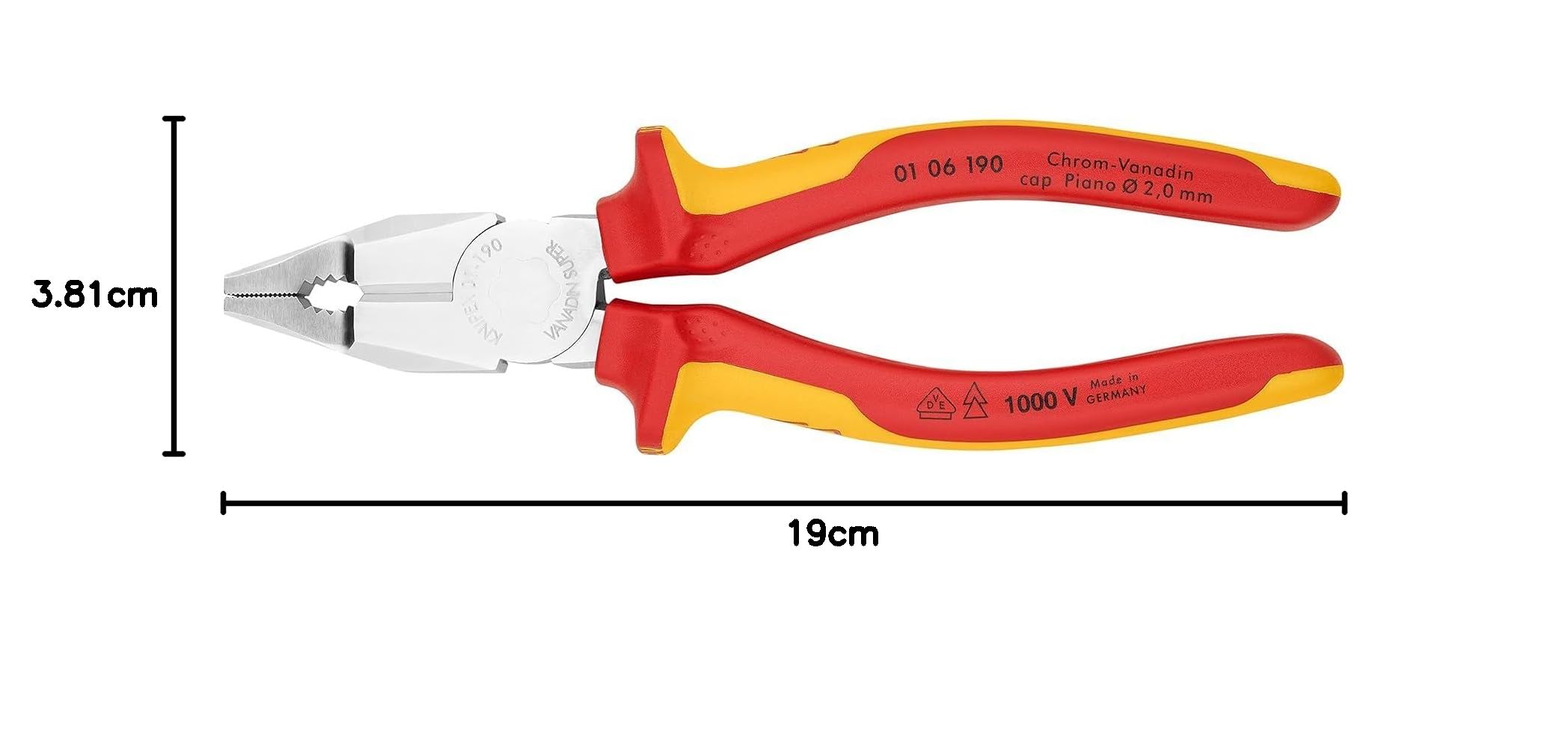 KNIPEX Alicate universal cromo vanadio cromado aislados con fundas multicomponentes, según norma VDE 190 mm, 01 06 190