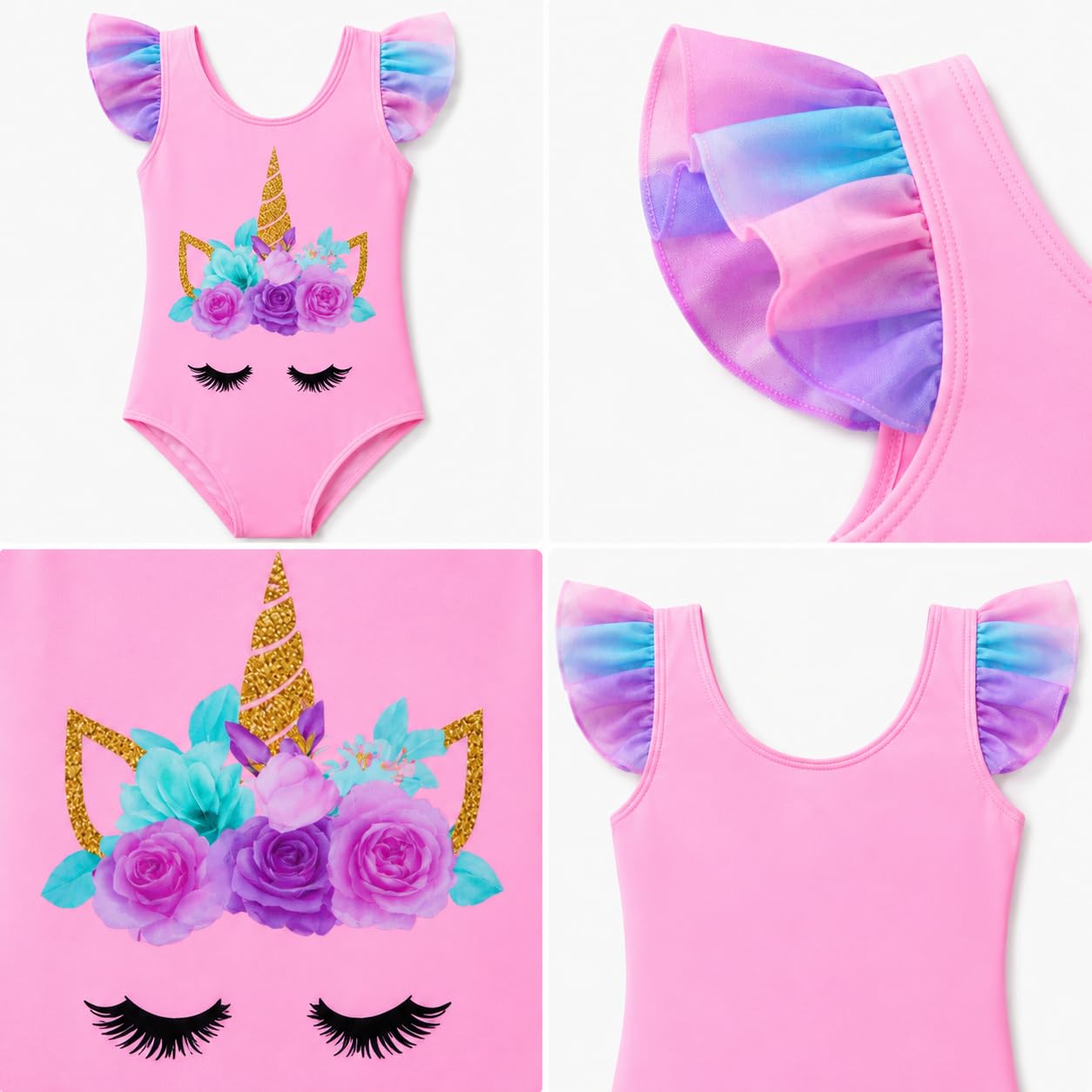 Bañador de Una Pieza para Niña – Traje de Baño con Estampado de Unicornio para Piscina o Playa – Ideal para Verano y Natación – Tallas 3 a 12 Años – Disponible en Rosa, Blanco y Azul