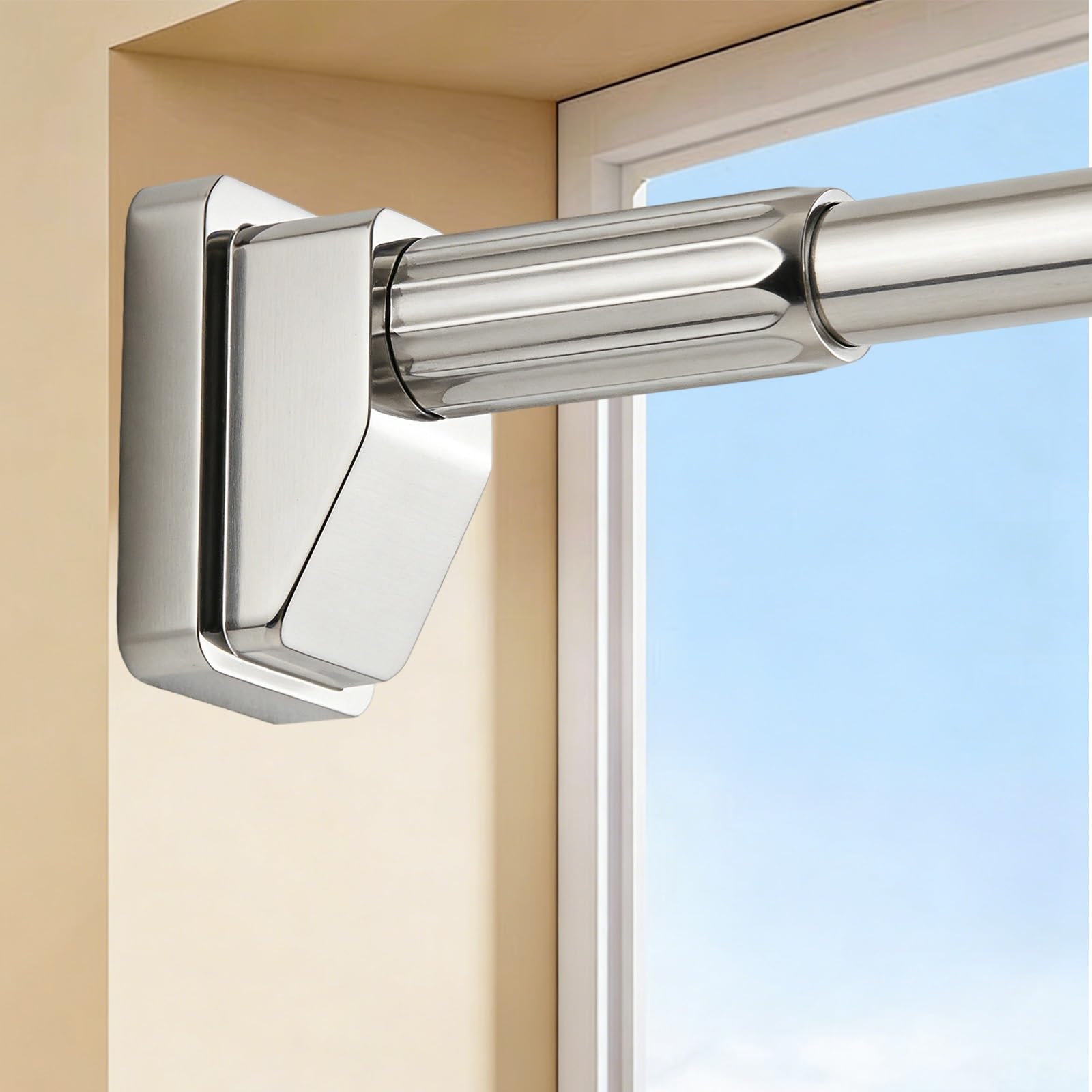 Tringle à rideau de douche sans perçage, 40-500 cm Extensible - Barre Telescopique Acier Inoxydable, Tringle à Rideau Télescopique pour Salle de Bain, antidérapante(Acier inoxydable,160-250cm)