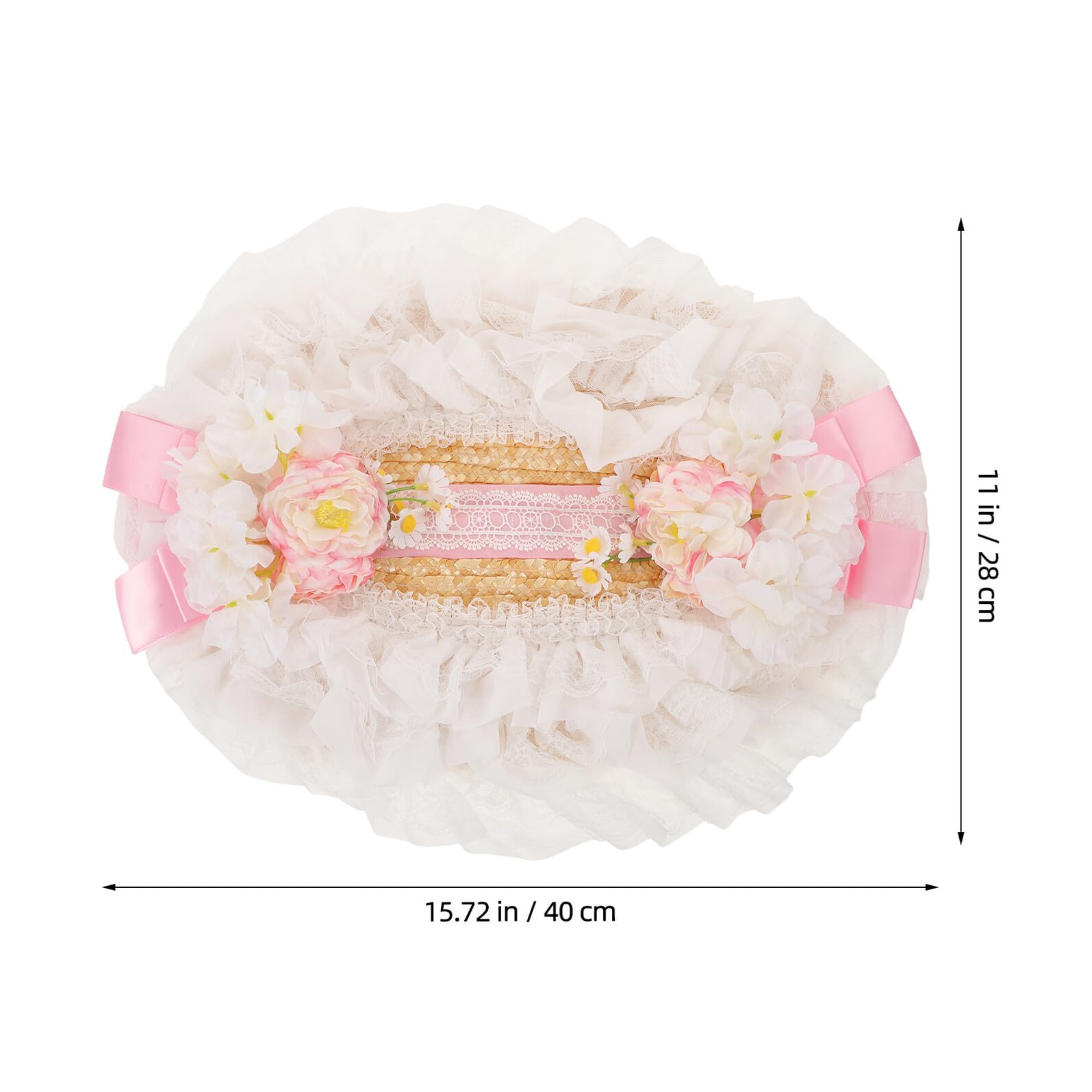 Sombrero de Paja Lolita con Encaje Victoriano Gorro de Playa para Niñas Sombrero de Verano para Fiestas de Té Protección UV Floral