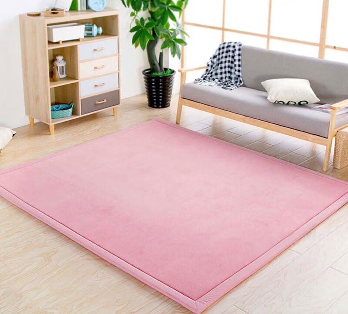 Dmkjdzsw Pink Crawling Mat For Baby Non-Slip，Nursery Rug，Coral Velvet Area Rugs，2Cm Thick Kids Carpet