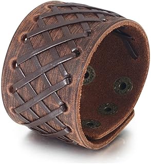 Pulsera De Cuero para Hombre, 2 Color Cuero Punk Pulsera De Envoltura Marrón Y Negro Tejido Ajustable De Cuero Trenzado Multicapa Hombres Brazalete Pulsera para Hombres Joyas Brillantes Accesorios P