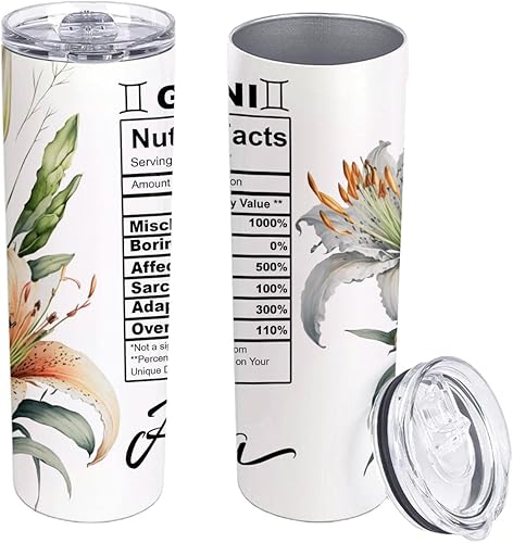 Miniatura 2 de Vaso delgado de acero inoxidable con texto en inglés Géminis Nutrition Facts Zodiac Sign (datos nutricionales), vaso de flores del mes de