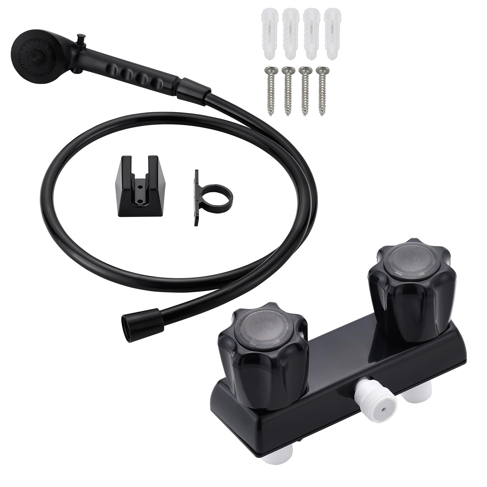 RV Shower Faucet with Hose and Head, RV Outdoor Shower Kits, RV Tub Faucet with Shower Diverter Outdoor Shower Kit Fits for RV/Campers,Travel Trailer,Motorhome (Shower Faucet Kit, Black)