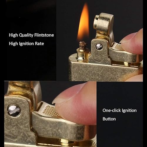 Miniatura 6 de Ambrogio.L Encendedor de aceite, rueda de pedernal recargable, encendedor de cigarrillos de metal vintage para hombres, aceite no incluido