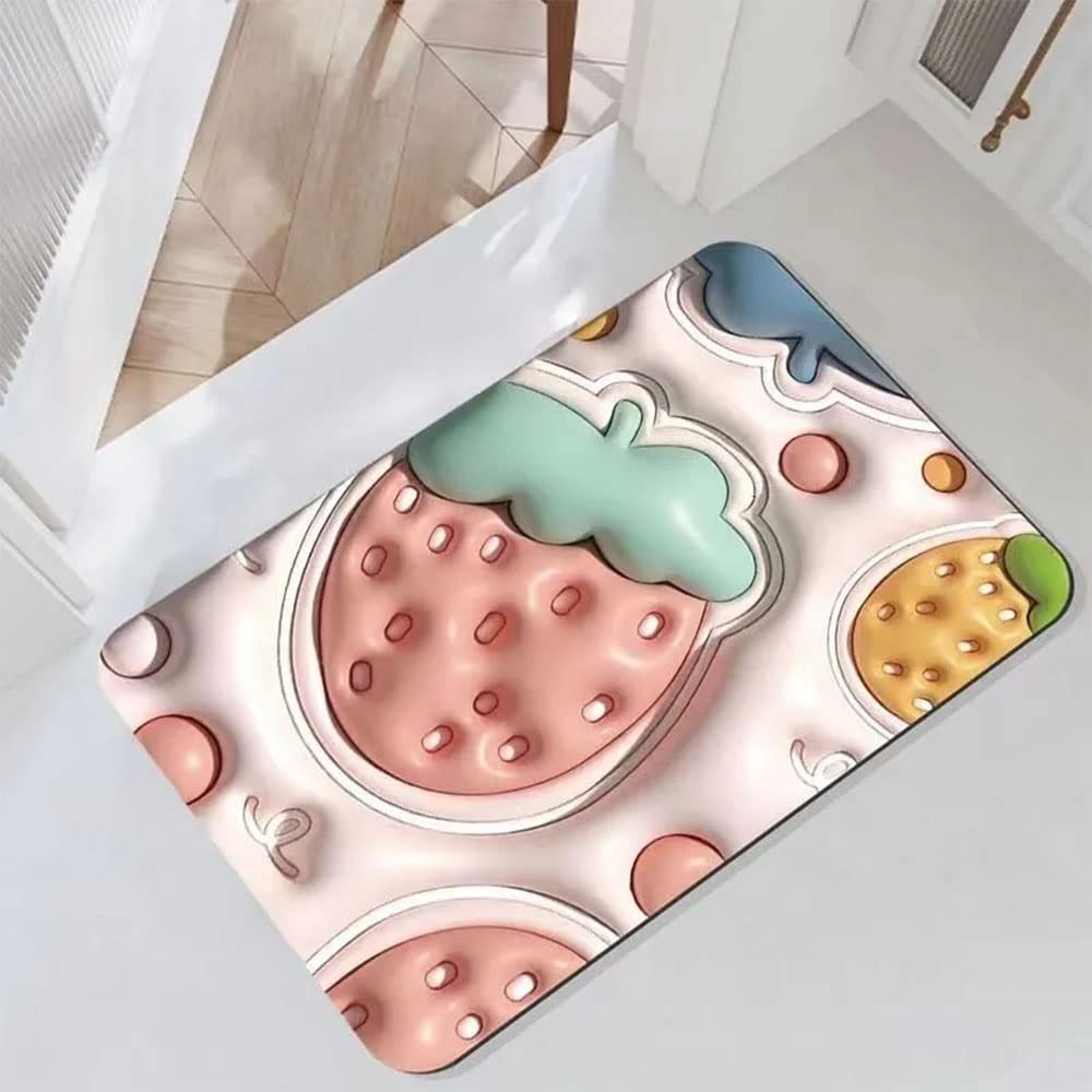Tapis de salle de bain fraise en terre de diatomée antidérapant 40x60 cm