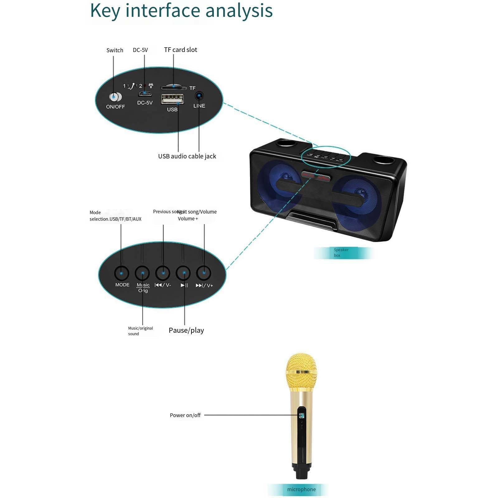 Urządzenie do karaoke Mikrofon bezprzewodowy Bluetooth Audio Zewnętrzny przenośny telefon komórkowy Ktv One Telewizor Domowy chór,A
