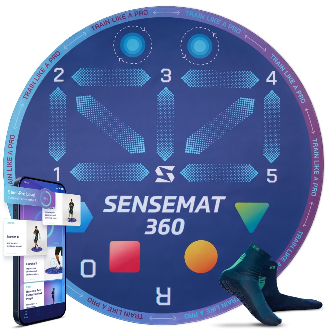 SenseMat 360 Fußball Trainingsmatte - 360° Reaktionstraining für Kinder & Erwachsene - Rutschfest - Mit App-Zugang & 50+ Übungen - Fußarbeit, Koordination & Kontrolle verbessern