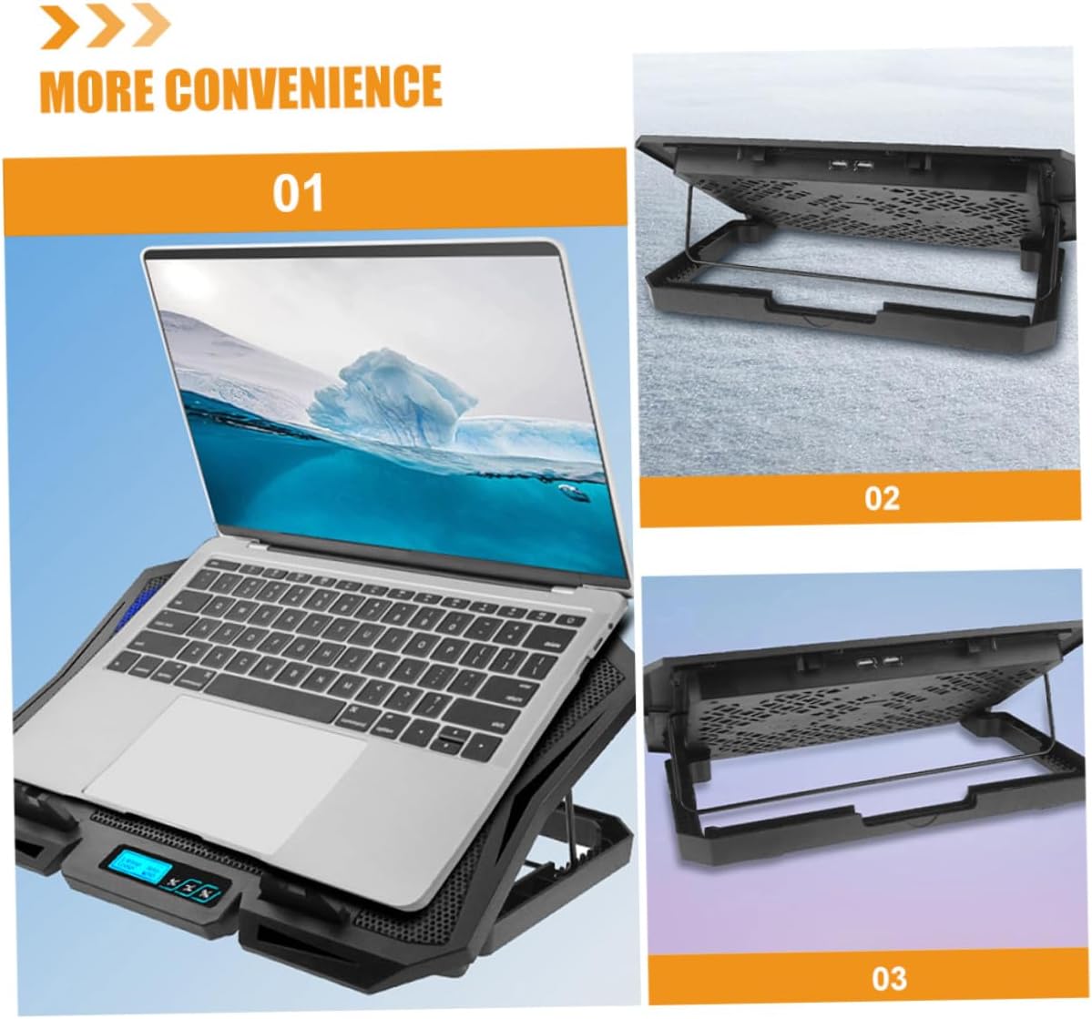 Laptop Cooling Stand with 15.6-inch Silent Fan Cooler, Adjustable Speed Laptop Holder Cooler Pad for Gaming and Office Use, Blue LED Cooling Base for Notebooks