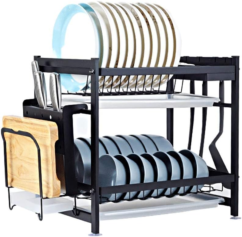 Black Stainless Steel Double-Layer Drain Dish Rack Kitchen Storage Storage Rack 40.5 * 30 * 40Cm.