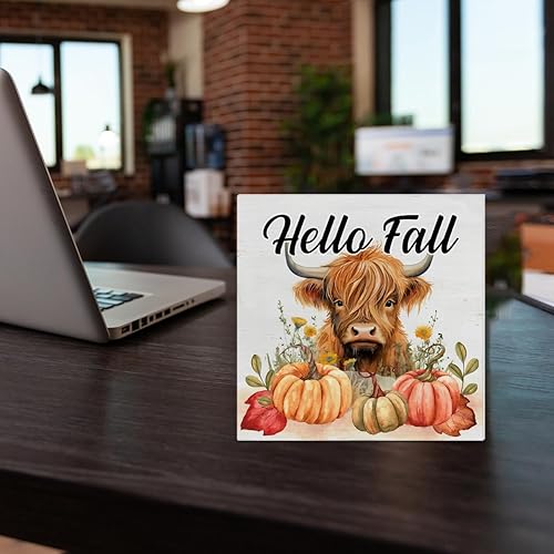 Miniatura 6 de Cartel de madera de otoño para decoración del hogar, letrero cuadrado de madera de otoño, decoración de escritorio, caja de placa de bloque de