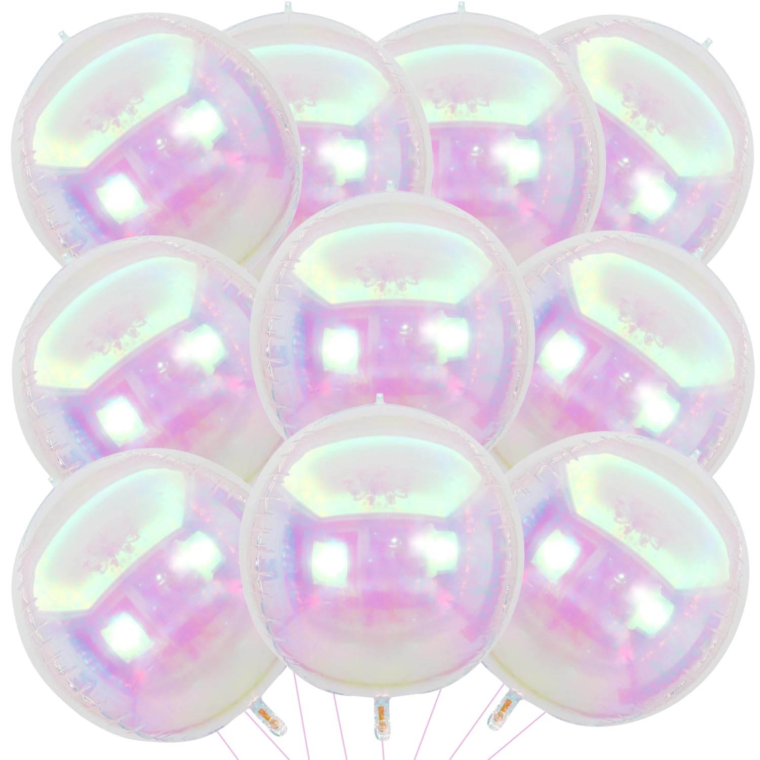 KALOR 10 Pcs 22 Inch Iridescent Mylar Balloons, Large 4D Giant Round Foil Balloon Big Mirror Metallic Balloons for Birthday Party Baby Shower Gender