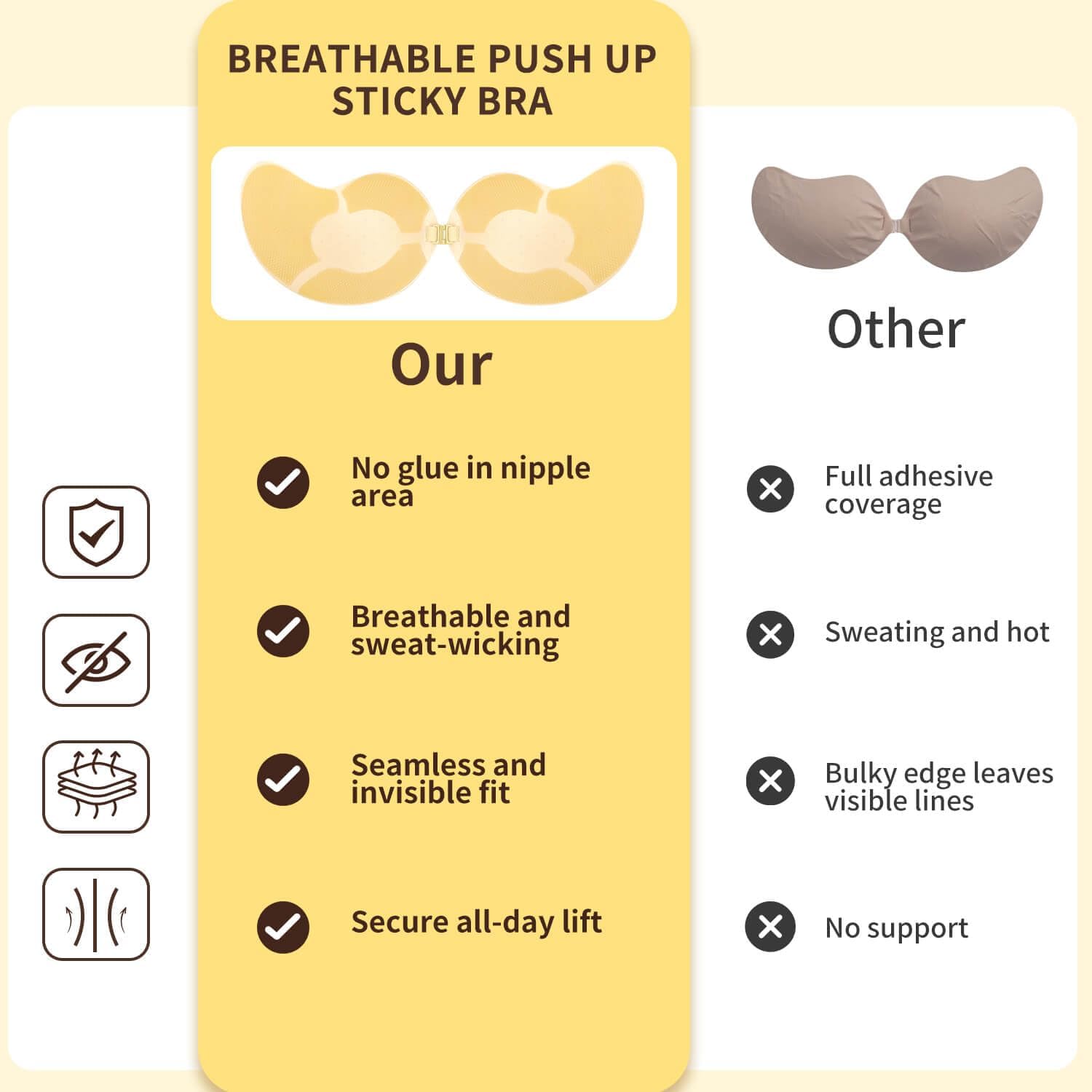 Adamotto Sticky Push Up Bra for Women, Breathable Adhesive Bra