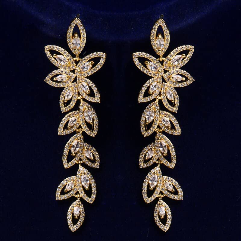 Boucles d'oreilles longues fleur blanche en zircone cubique pour femmes