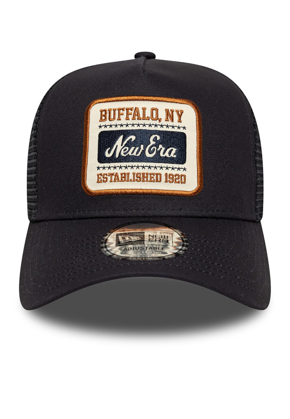 New Era Established Patch Trucker Cap Basecap Baseballcap Curved Brim Truckercap Meshcap Damen/Herren/Snapback - Snapback, mit Schirm, Schirm