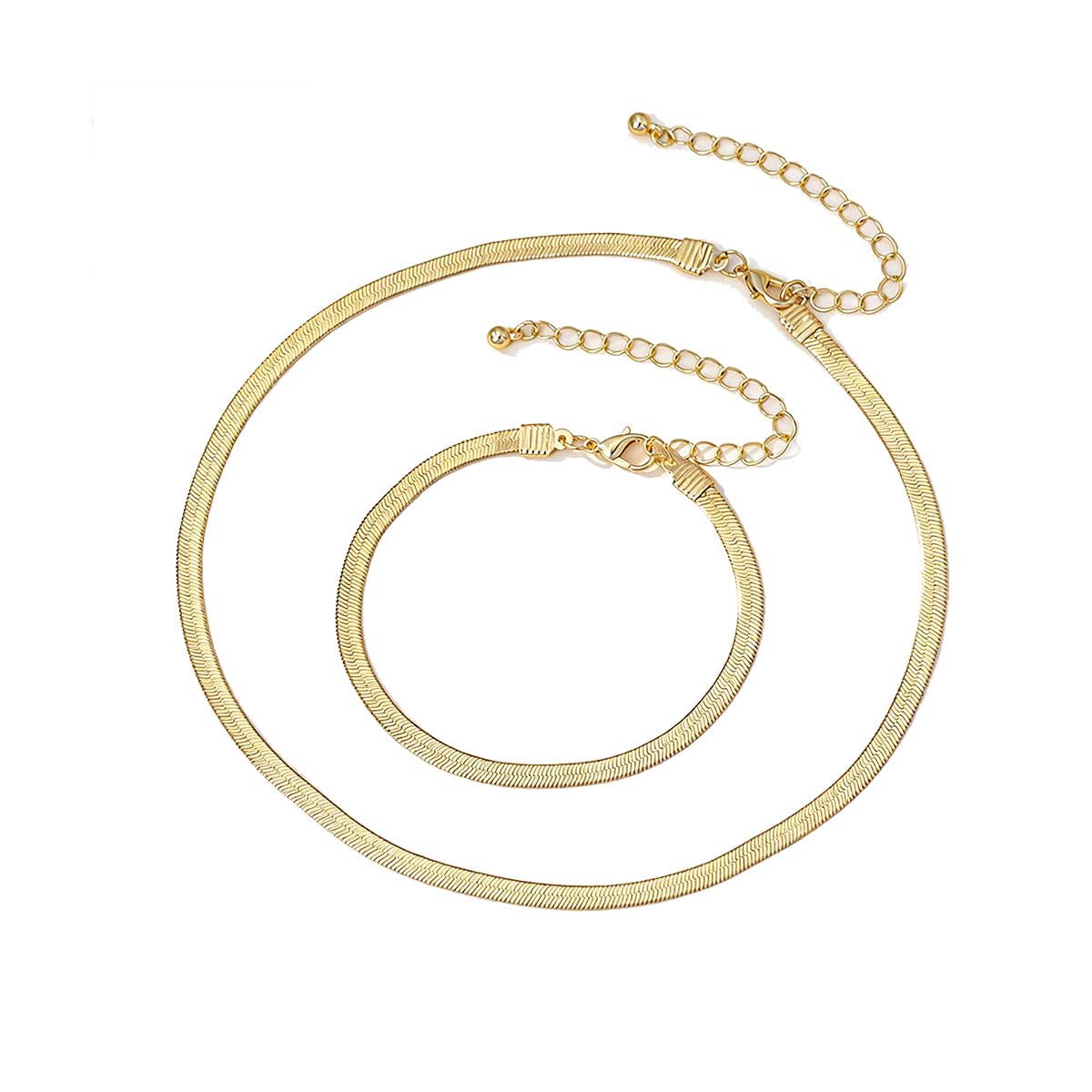 Otxas Herringbone Choker Necklace for Women Snake Chain Necklace and Bracelet Set Flat Necklaces and Bracelet Set Snake Chain Jewelry