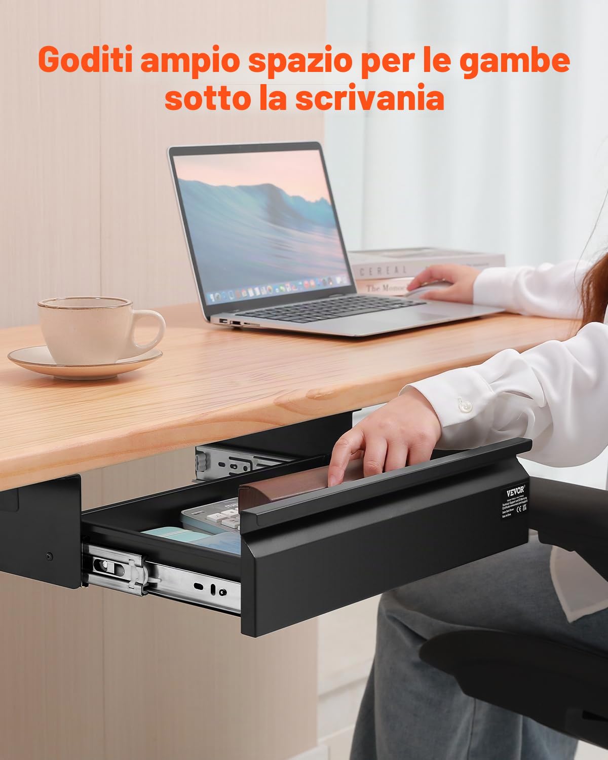 VEVOR Cassetto Estraibile Sotto Scrivania 440 x 223 x 101 mm Organizzatore Nascosto per Riporre Oggetti sulla Scrivania, Cassetto Portapenne Sotto Tavolo, per Postazioni di Lavoro da Ufficio, Nero