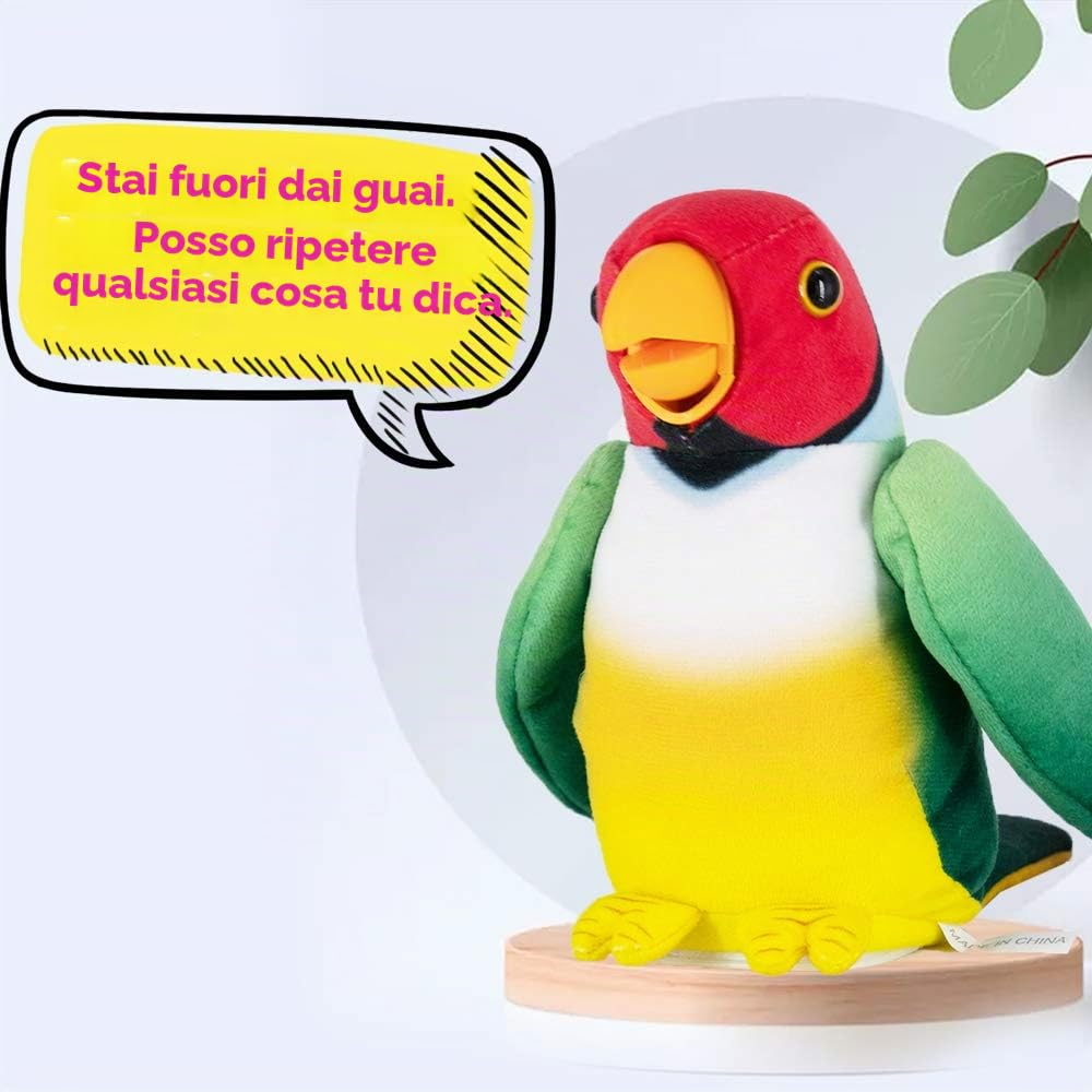 WEofferwhatYOUwant Pappagallo Parlante Interattivo in Peluche – Ripete la Voce in Qualsiasi Lingua con Becco e Ali Mobili – Giocattolo Educativo per Bambini 2+ Anni, Regalo Divertente per Tutti
