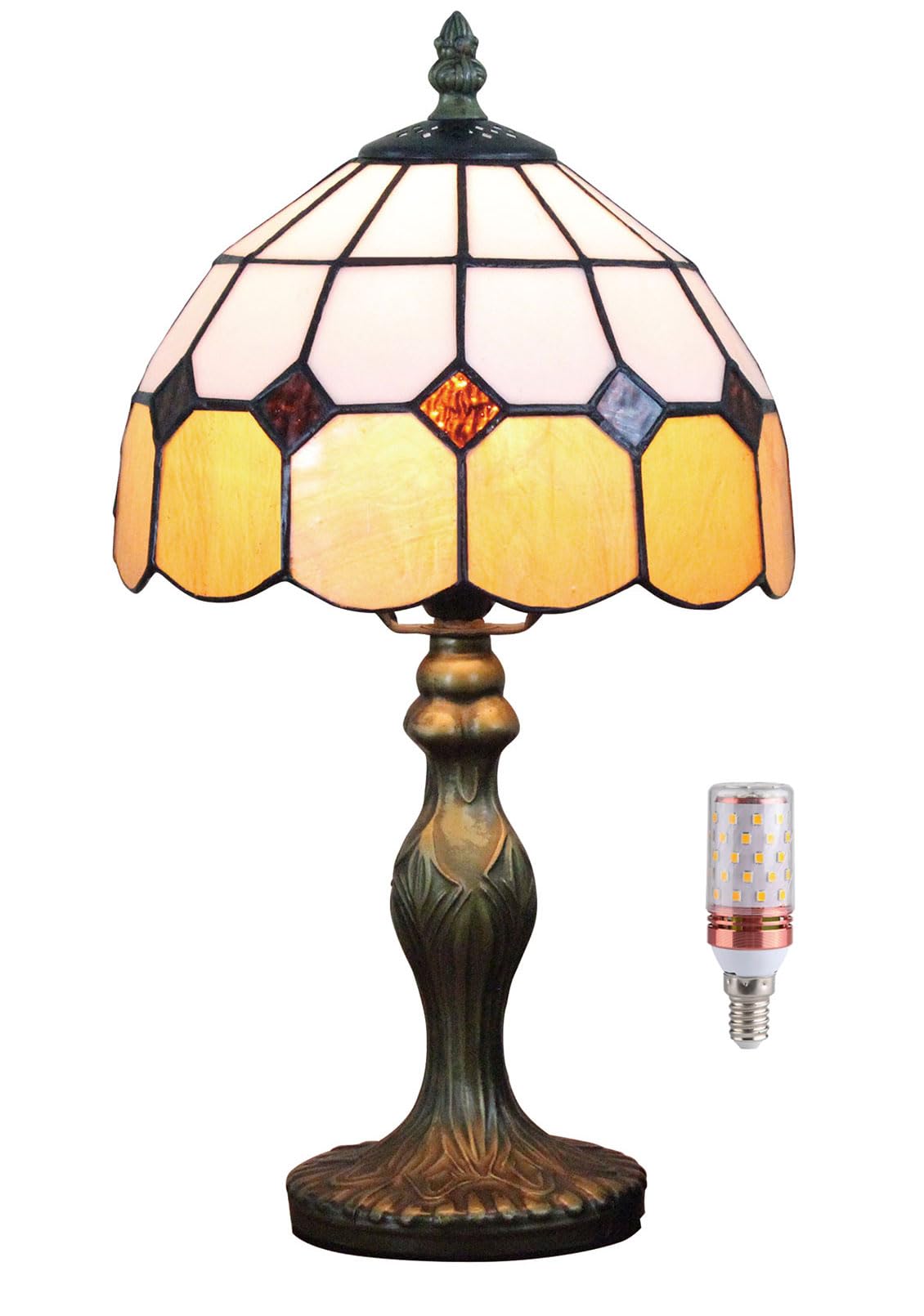 8" Tiffany Style Mediterranean Stained Glass Table Lamp Bedside Bedroom Lamp Night Light Children's Lamp 38 cm Hight with Light Bulb(Color:Orange)