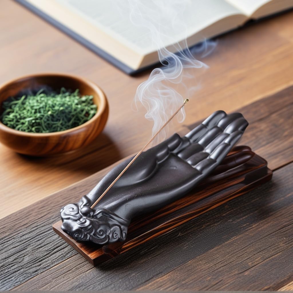 Premium Incense Holder for Sticks|Features an Elegant Buddha Hand Design for Zen Home Decor & Spiritual Wellness, Safely Holds Burning Incense Sticks.