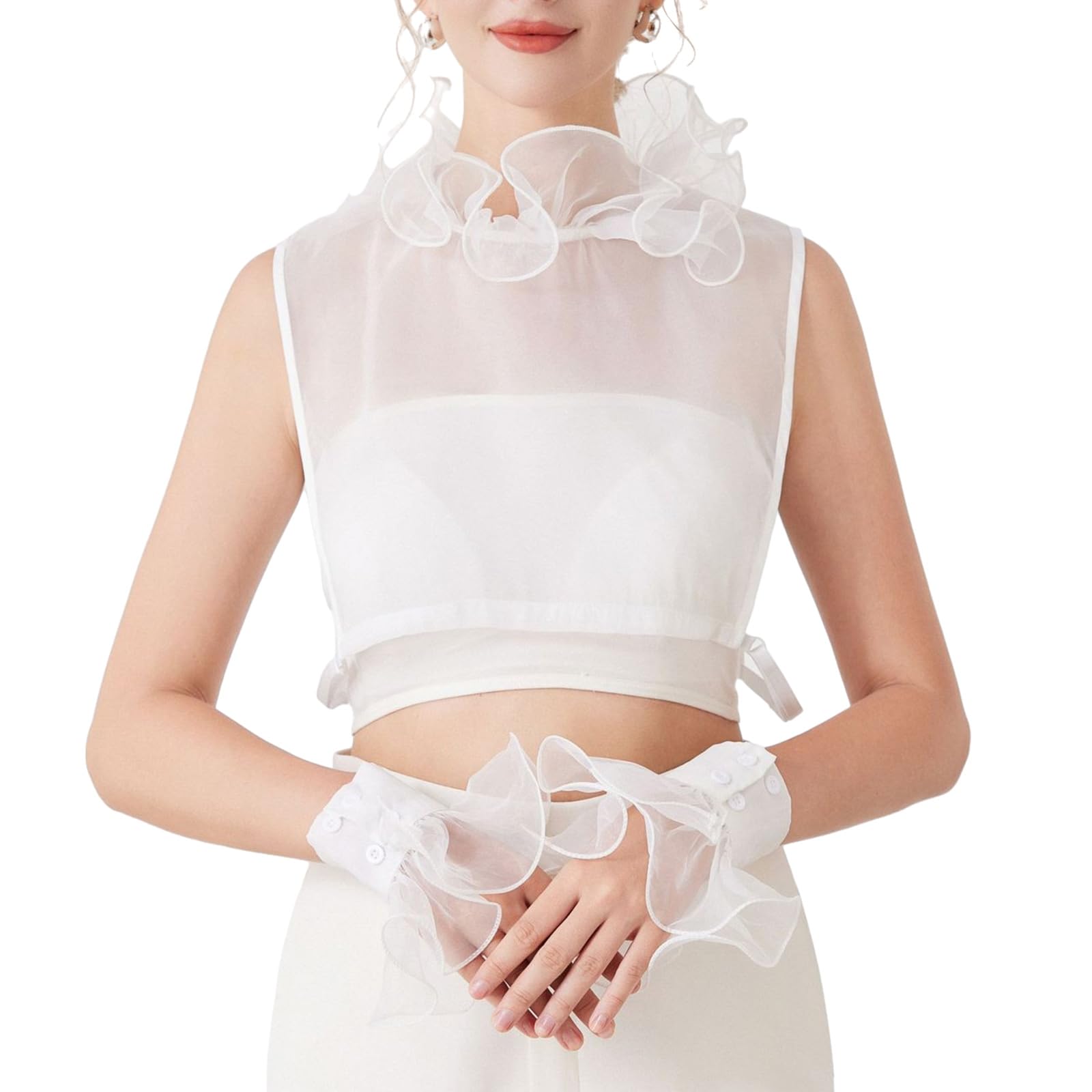 MICFENY Multiuse False Collar With Matching Arm Cuffs Sleeves For Business Wear Comfortable Elastic Armwear Neckpiece for Outfit