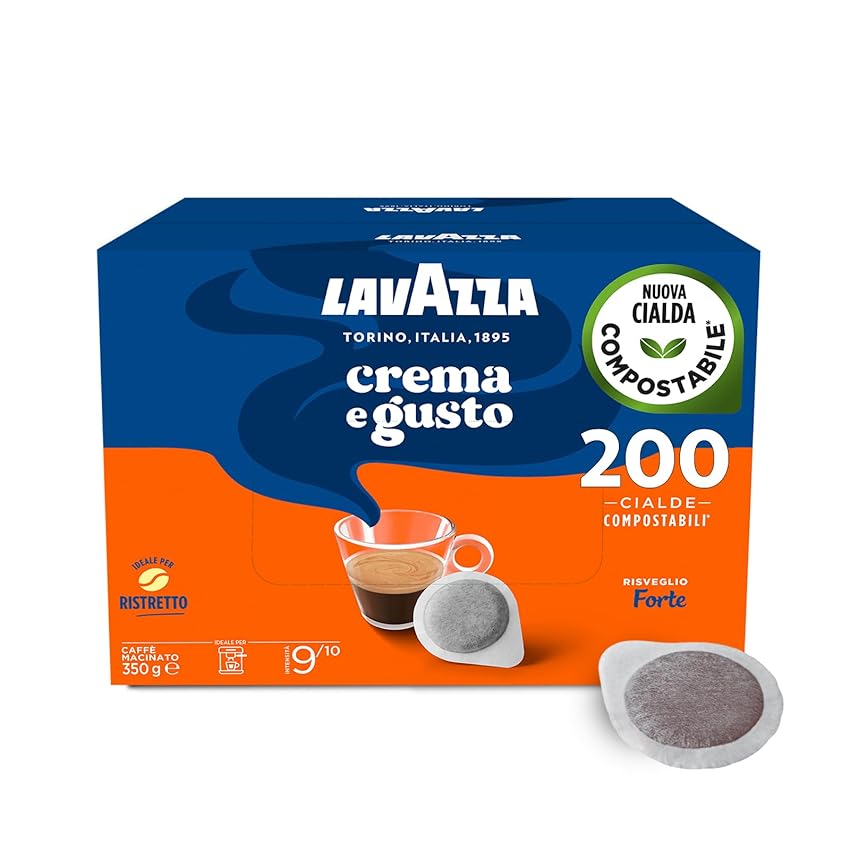 Lavazza, Cialde Crema e Gusto Forte, Caffè in Cialde, 4 Pack da 50 Cialde, per un Espresso Forte e Pieno, con Note Aromatiche di Legno e Tabacco, Arabica e Robusta, Intensità 9/10, Tostatura Scura