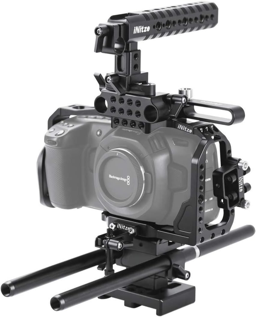 ❤ Crаzу Dеаlѕ NITZE BMPCC 4K Full Cage Kit for Blackmagic Pocket Cinema Camera 4K with NATO Handle,ARRI Standard Dovetail Baseplate and Rods - BTK01
