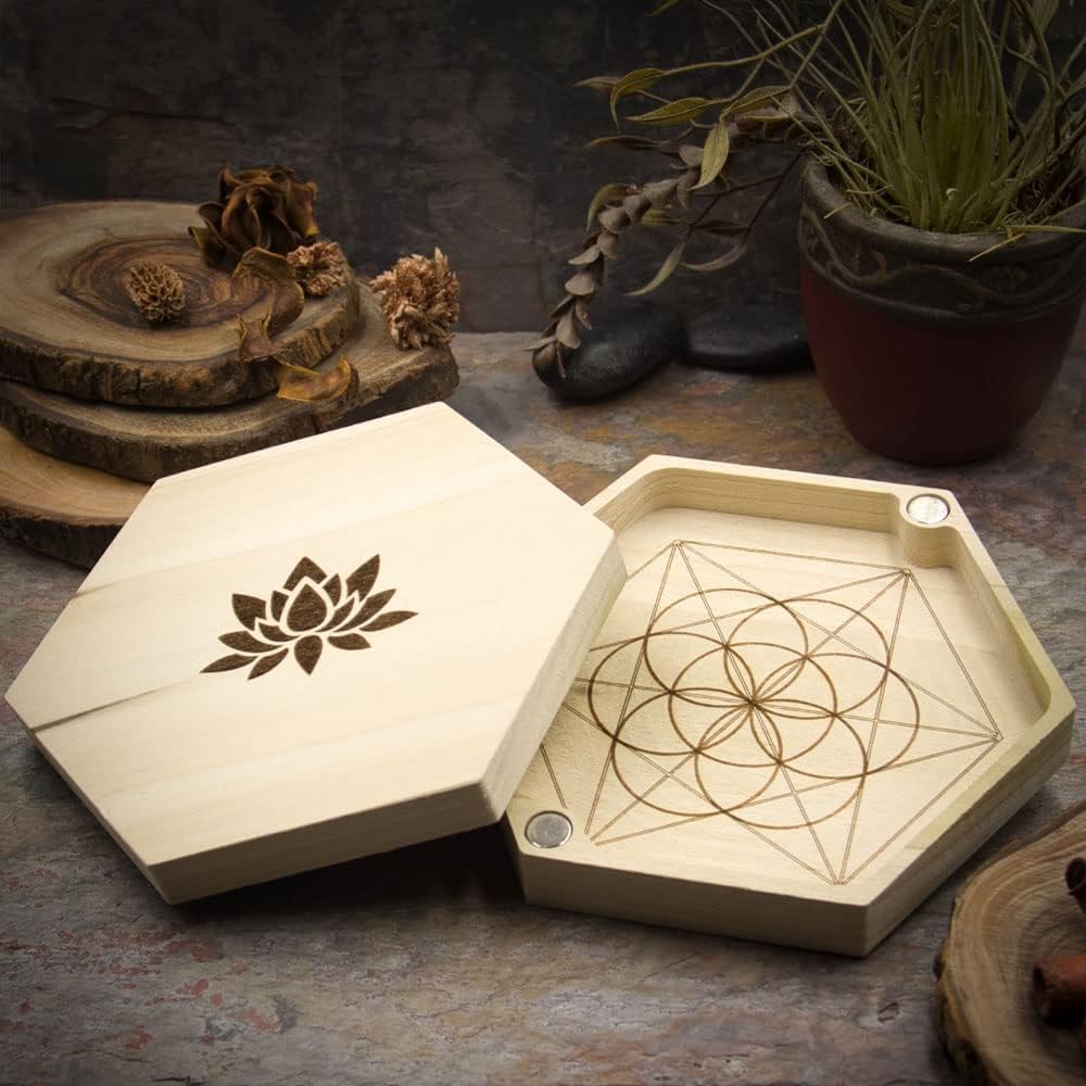 Mini Crystal Travel Grid with Seed of Life Symbol - 6 inch Sacred Geometry Travel Grid Board