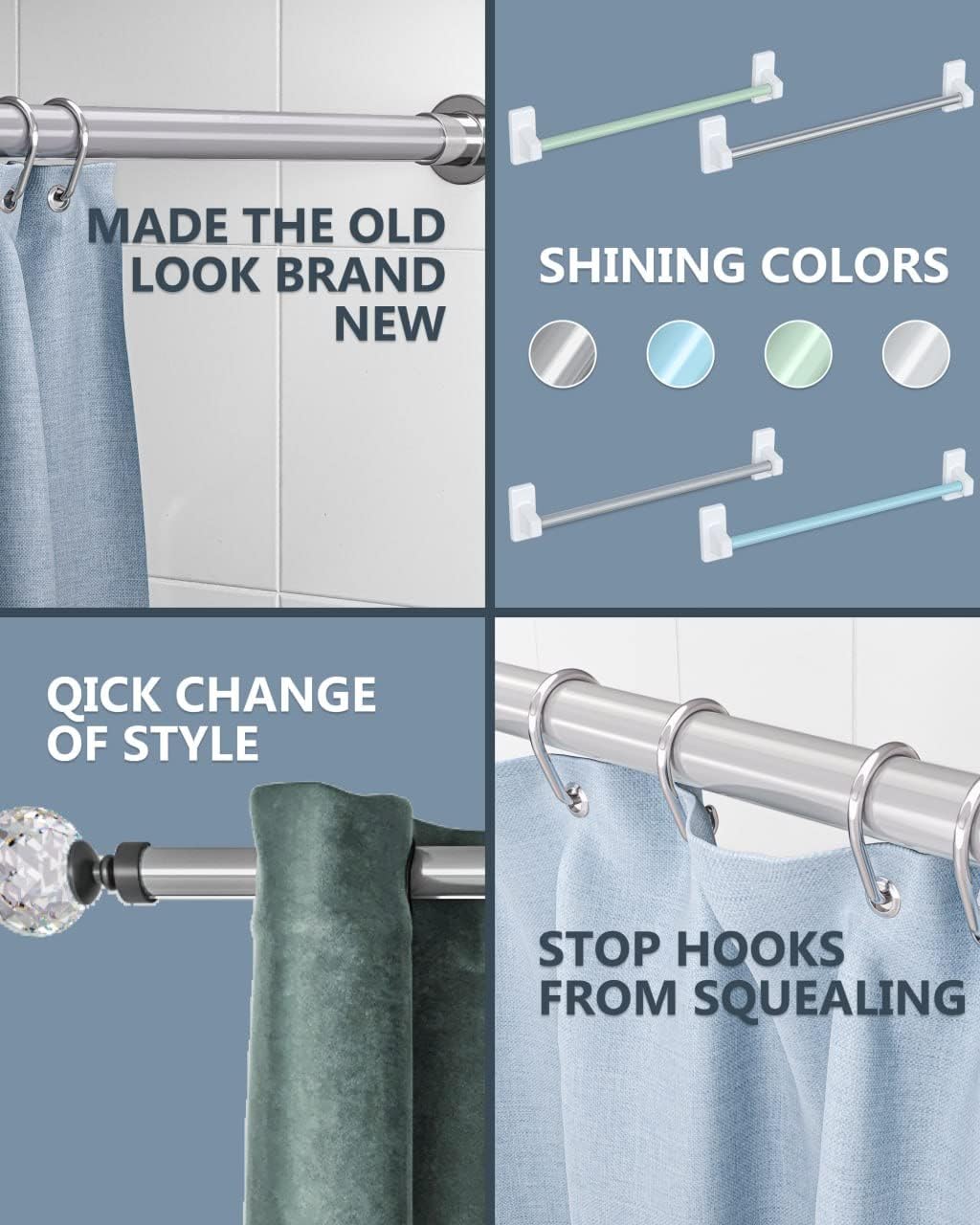 TidyFriend Closet Rod Cover 58 Inch (4 Covers) - Smooth Glide Closet Rod Cover Plastic Sleeve for Hanging Clothes, Anti Rust, Easy Slip On PVC Cover for Wardrobe & Hanging Rack (Silver)
