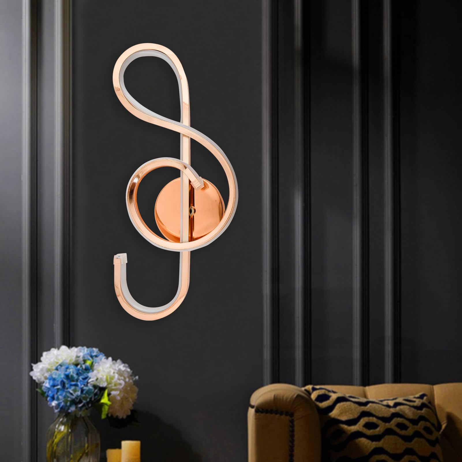 Tripping Copper Finish Musical Note 12W LED Wall Lamp: Stylish Decorative Light Fixture for Living Room and Bedroom 3in1 Light Color White,Warm White Light,Cool White 14 x 7 Inch