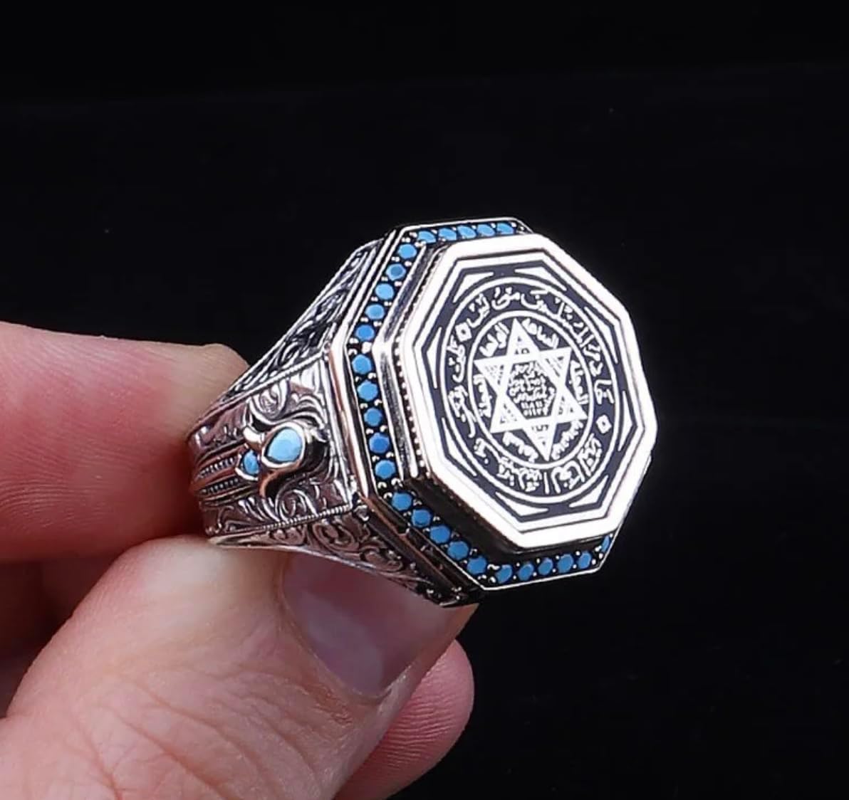Seal of Solomon-Star of David Ring-Handmade Mens Ring-Agate Stone Ring-Signet Ring Mens-Jewelry Gift For Mens-Silver Rings for Men-Agate Wedding Ring