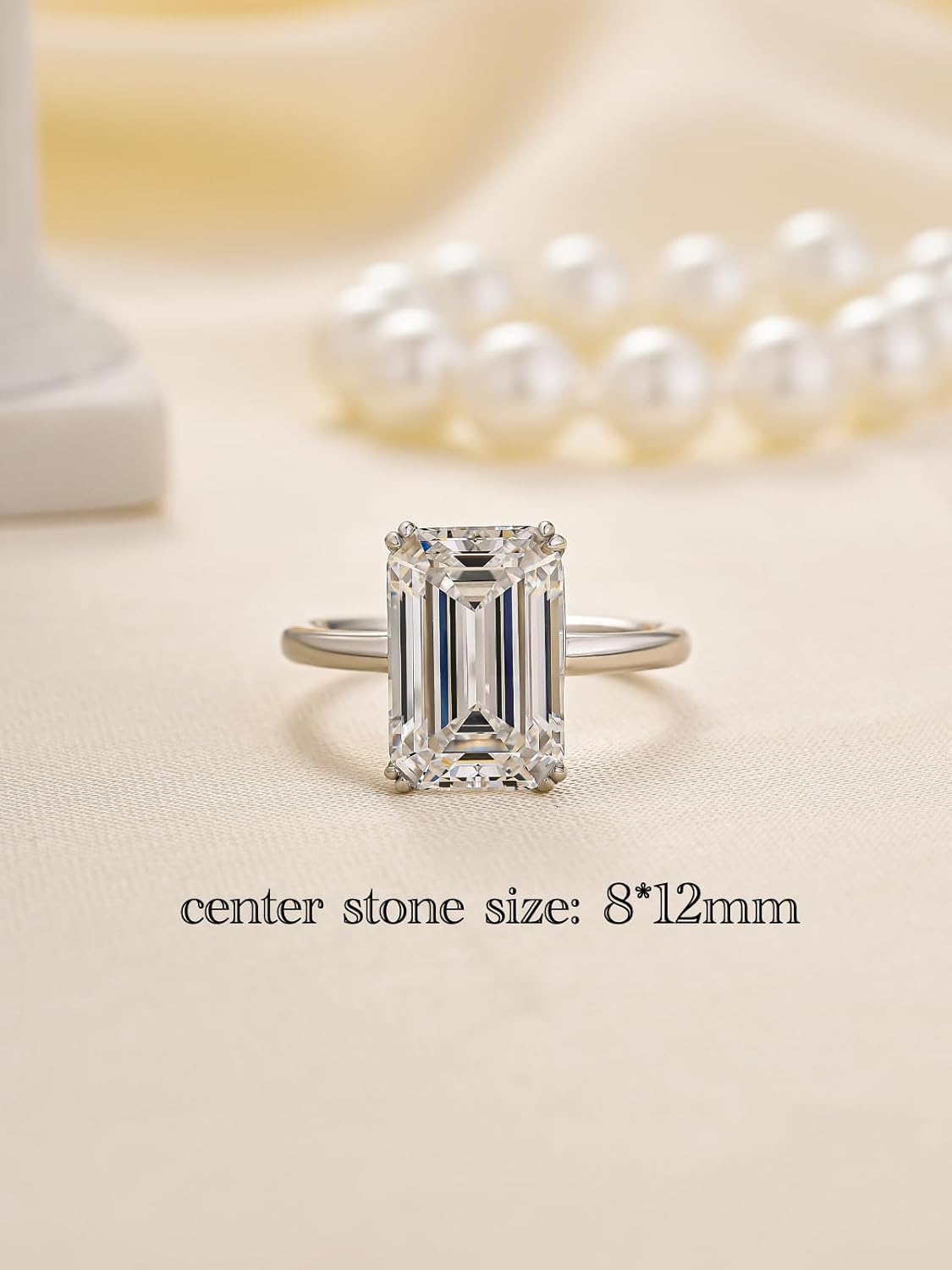 5 Carat Elongated Emerald Cut Engagement Rings for Women, S925 Silver Cubic Zirconia Solitaire Ring, Elegant 5A CZ Wedding Jewelry Gift - Image 2