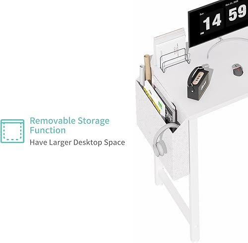 Miniatura 9 de Lufeiya Escritorio blanco en forma de L para computadora con estantes de toma de corriente, escritorio de esquina de 47 pulgadas para oficina en