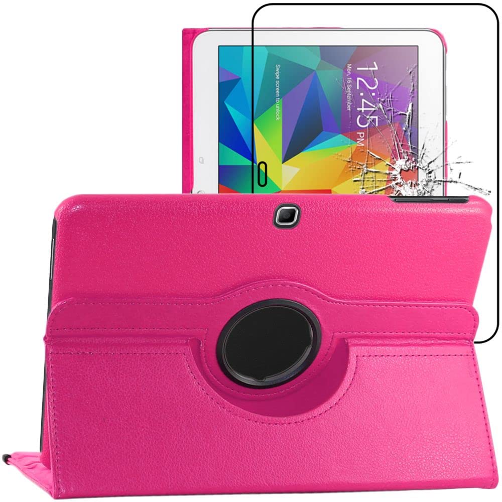 ebestStar - Coque pour Samsung Galaxy Tab 4 10.1 SM-T530, T533 T531 T535, Etui Rotatif 360, Housse Protection PU Cuir, Rose + Verre Trempé