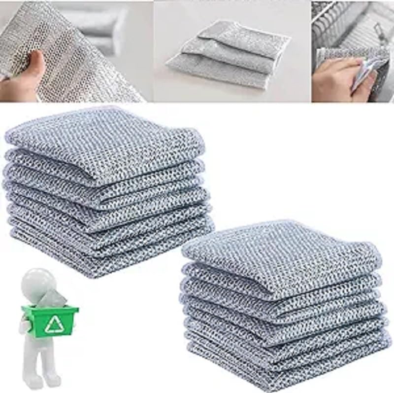 Baker Home 10 Adet Çizilmez Tel Bulaşık Bezi, Islak ve Kuru için Çok Amaçlı Tel Bulaşık Yıkama Bezi, Bulaşık için Çok Fonksiyonlu Bulaşık Bezleri, Mutfak Temizliği için Yeniden Kullanılabilir