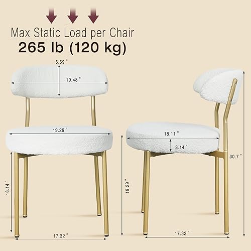 Miniatura 3 de SoarFlash Sillas de comedor, Beige Boucle Sillas de comedor Juego de 4, sillas de comedor de cocina con respaldo curvado tapizado de mediados de