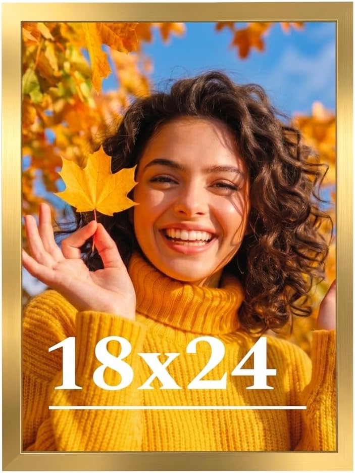 18x24 Picture Frame for Wall Display, 18x24 Gold Picture Frame with Shatter Resistant Plexiglass, Stable and Sturdy 18 x 24 Poster Frame for Wall Display, Handpicked Gift Collection, 1 Pack