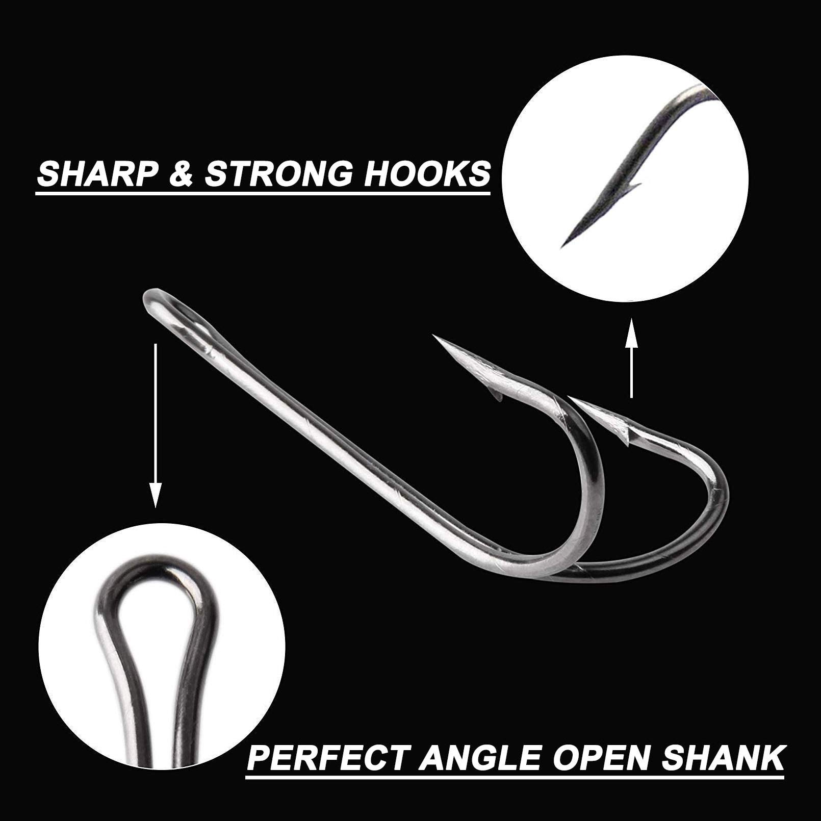 OROOTL Double Fishing Hooks, 50pcs Classic Frog Hooks High Carbon Steel Double Hook Fishing Barbed Open Shank for Saltwater Freshwater, 4/0