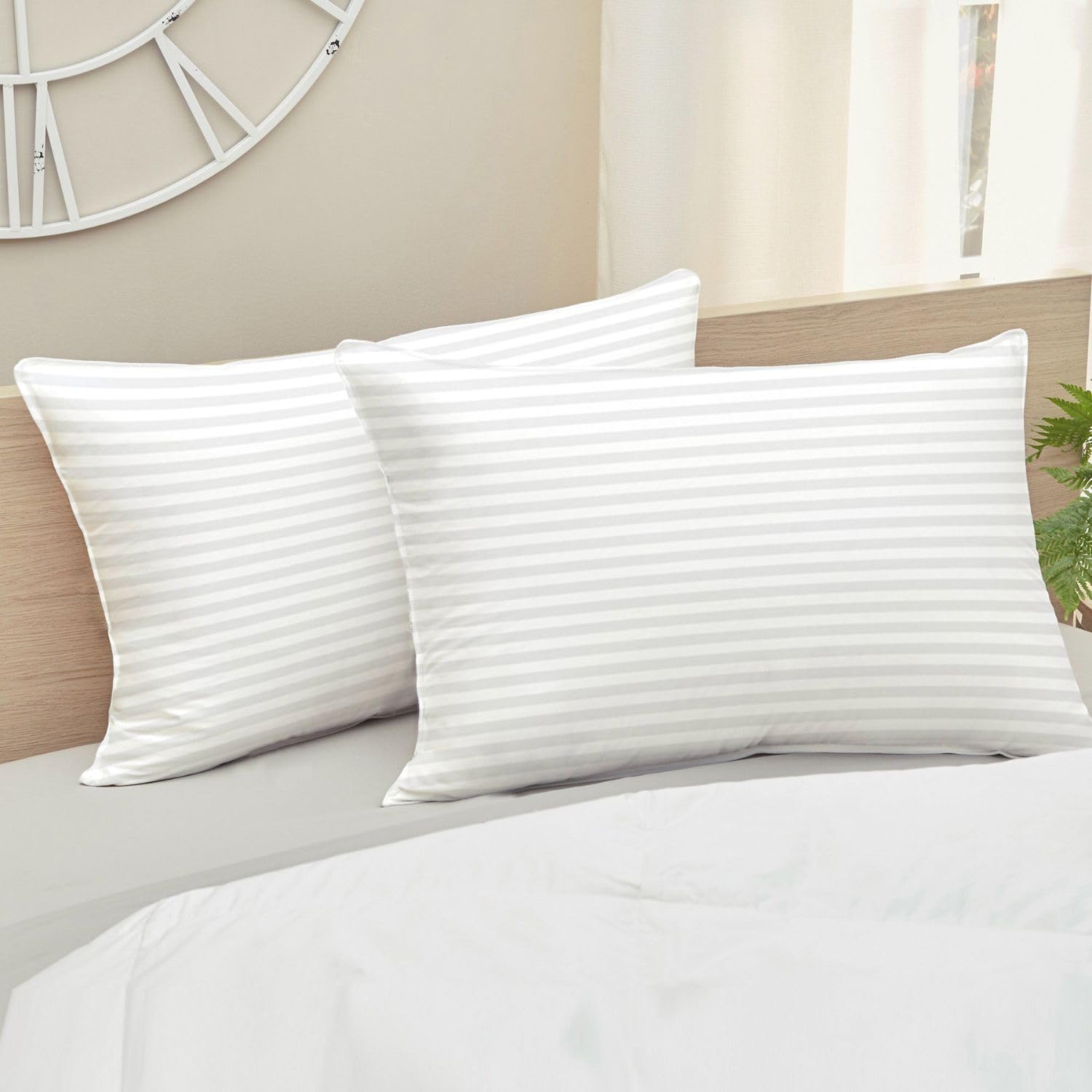 Utopia Bedding Microfiber Pillows Set of 2 for Sleeping, King Size 17x27 Inches, Hotel Quality Ultra Soft & Fluffy Bed Pillows, Breathable Fiber Filling, White Striped Designs