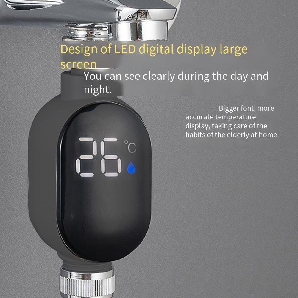 Termometro digitale da doccia con display della temperatura per rubinetto del bagno, impermeabile in acciaio inossidabile 304, gamma 0-99 °C, indicatore LED codificato a colori, 106 x 45 mm
