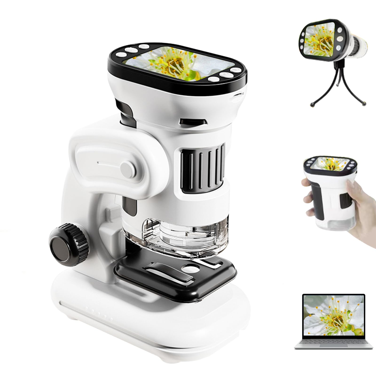 3 en 1 Microscopio Digital para Niños 1000X Portátil con Pantalla 2.0" 6 Luces LED Ajustables Incluye 14 Muestras Preparadas y Tarjeta de 32 GB Navidad y Cumpleaños