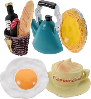 KICHOUSE 5Pcs Food Theme Fridge Magnets Creative Refrigerator Stickers for Kitchen Decor Adorable Food Shapes Including Egg Yolk Pot Cappuccino Wine Bread and Egg Tart