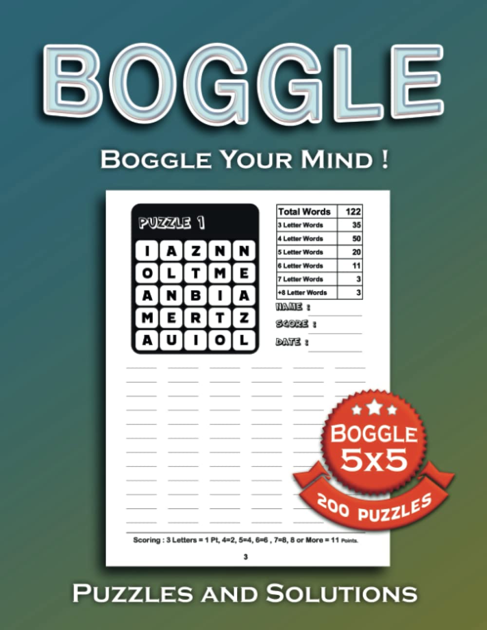 Boggle 5x5 Puzzle Book Vol. 2: 200 Puzzles ,Boggle Your Mind! , 8.50 x 11 in, Puzzles & Solutions.